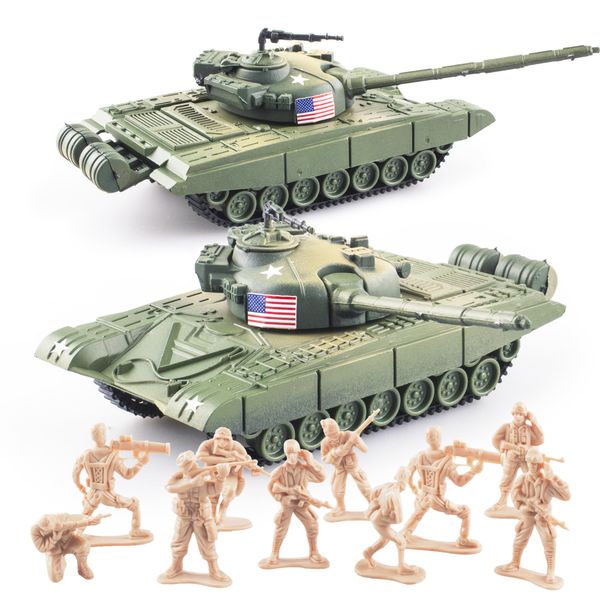 MaozyHomie 1:72 U.S Army Tank and Army Men Military Toys, 2pc US Tank-3 Models with 10pc Toy Soldiers, Olive Drab Green Toys Playset, Great Military Toy for Kids Boys