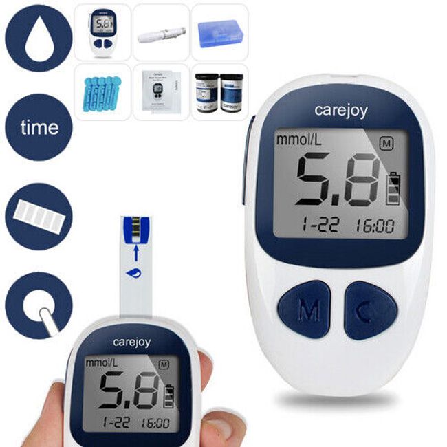 Carejoy Diabetes Test Tester Diabetic Strips Blood Sugar Glucose Meter Device