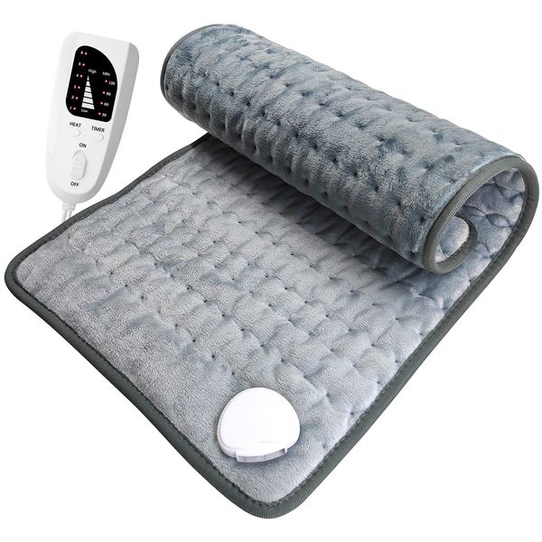 DIZA100 Heating Pad with Auto Shut Off, Fast Heating Technology, Machine Washable,Soft Flannel Safe Electric Heat Pad for Body Relaxation (Dark Grey+Silver Grey Flannel)