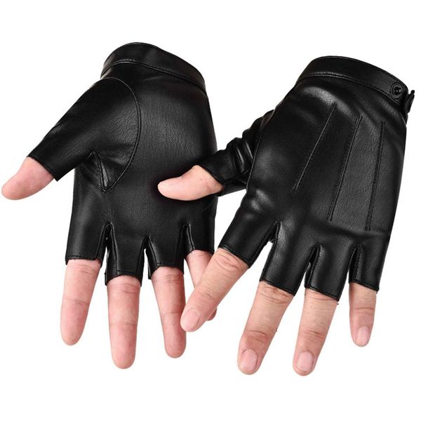 AWAVM Fingerless Driving Gloves PU Faux Leather Half Finger Glove Outdoor Sport Mittens Halloween Cosplay Costume Gloves for Men Women Teens