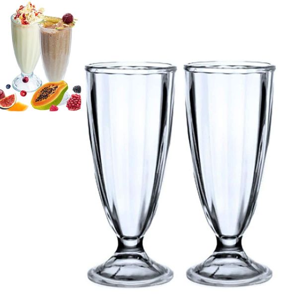 Lavo Home Retro Vintage Soda Fountain Design Milk Shake Ice Cream Soda Malted Smoothie Parfait Iced Tea Glasses 12 oz (2)