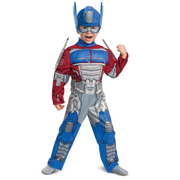 Optimus Prime Costume, Toddlers Muscle Transformer Costumes for Boys, Padded Character Jumpsuit, Toddler Size Medium (3T-4T)