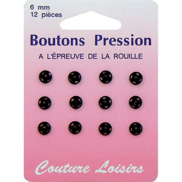 Hemline Snap Fasteners - Black, 6mm, 12 sets