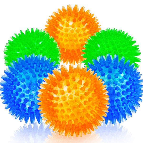 Squeaky Fetch Spike Balls TPR Toys for Pet Small Dogs Puppy Rubber 6 Pack Bright Colors Chew Teething Toys