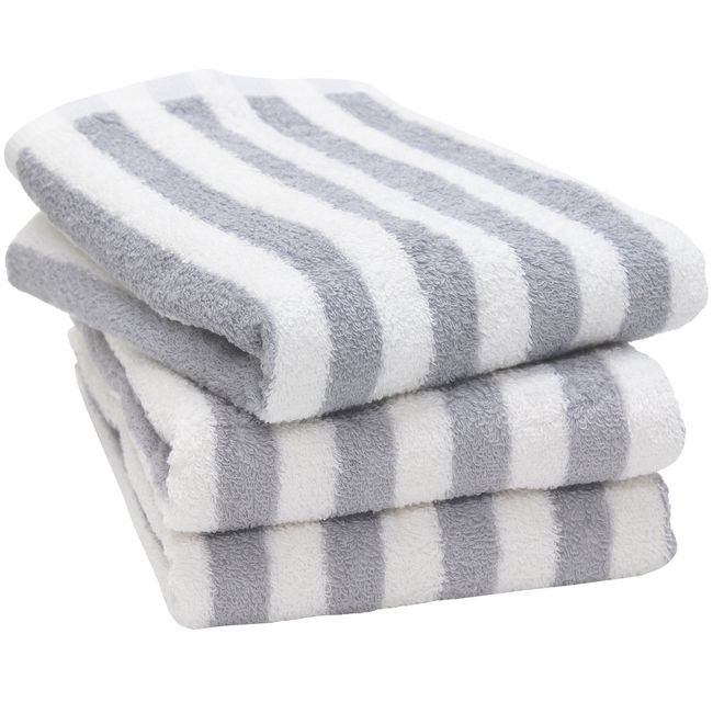 Hiorie Big Face Towels, Made in Japan, Approx. 15.7 x 39.4 inches (40 x 100 cm), Hotel Style Towels, Set of 3, Thick Stripe, Gray, Instant Absorption, Big Face Towels,