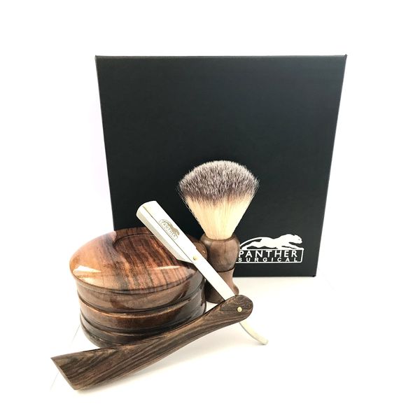 Cut Throat Shaving Razor Classic Packed in Stylish Box Set of 3 PCS Shaving Brush,Wooden Bowel & Shaving Cut Throat Razor for Men