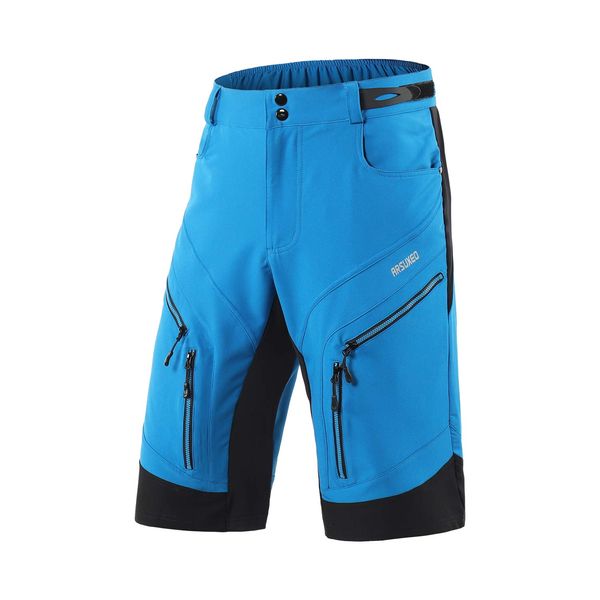 ARSUXEO Men's Loose Fit Cycling Shorts MTB Bike Shorts Water Ressistant 1903 Blue Size Large