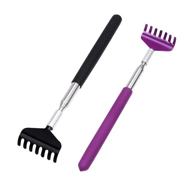 Portable Extendable Back Scratcher, OWUDE Telescoping Scratcher Tetractable Bear Claw Metal Hand Massager Tool Pack of 2 (Black + Purple) (Style 3)