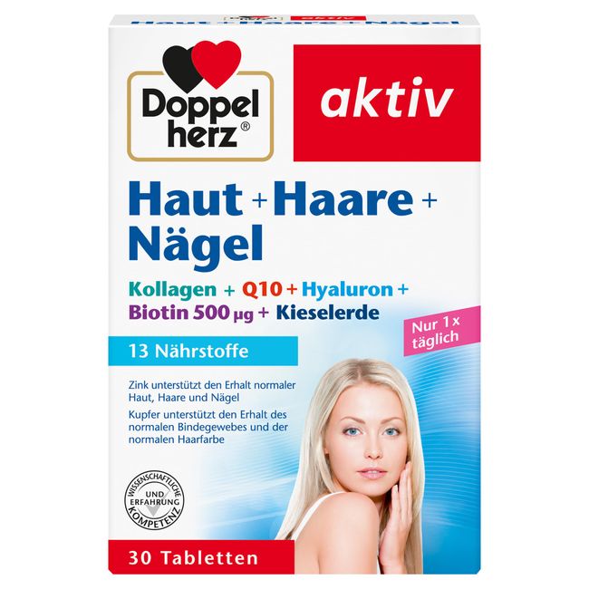 Doppelherz Haut + Haare + Nägel – Mit Zink und Biotin als Beitrag zum Erhalt normaler Haut, Haare und Nägel – 30 Tabletten