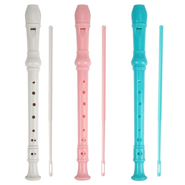 Soprano Recorder Descant Flauta Recorder 8 Hole ABS Clarinet German Style Treble flute C Key for Kids Children With Fingering Chart Instructions with Cleaning Rod Bag 3 pack