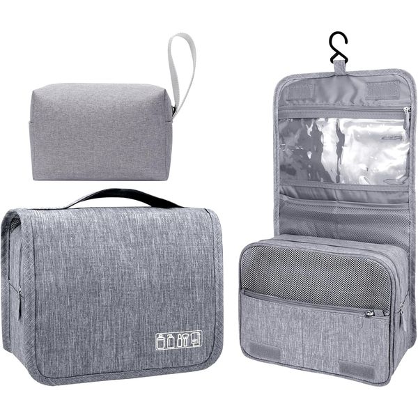 Travel Pouch Hanging Toiletry Bag Large Capacity Toiletry Waterproof Travel Pouch Travel Portable Cosmetic Pouch Travel Bag Digital Storage Bag Set of 2 (Gray)