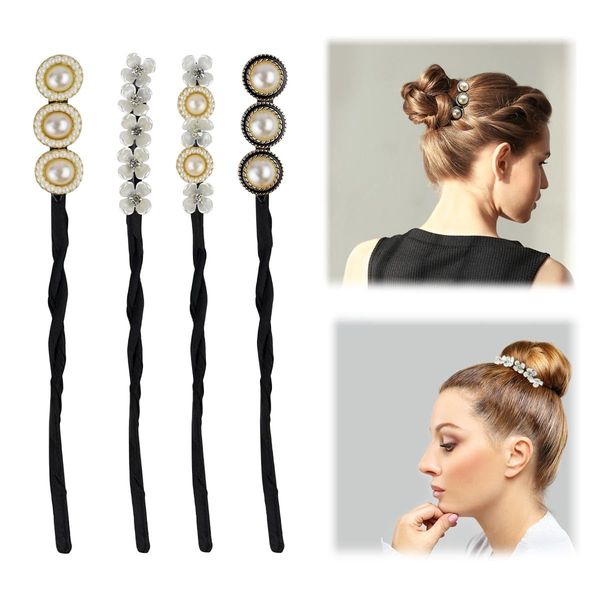 4PCS Deft Hair Bun Maker Lazy Hair Curler for Women Girl Hair Styling Accessories Magic Flexible French Hairstyle Twist Hair Tool Elegant Pieces Hair Twister Flexible Donut Hair Bun Maker(Black Color)