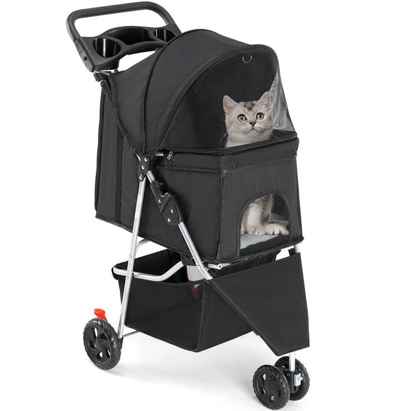 Foldable Pet Stroller for Small to Medium Dogs and Cats with Compact and Sturdy