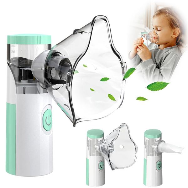 Nebuliser Machine for Adults and Kids, Cool Mist Steam Inhaler with 1 Nozzle and 1 Adult Mask and 1 Kid's Mask, Adjustable Atomization Rate, Portable Nebulizer Machine for Home and Travel Use