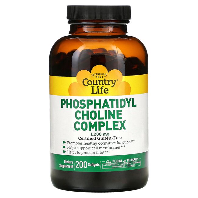 Country Life Phosphatidyl Choline Complex 1200 mg 200 Softgels Gluten-Free, GMP