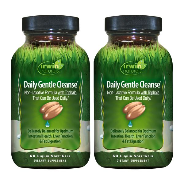 Irwin Naturals Daily Gentle Cleanse - 60 Liquid Soft-Gels, Pack of 2 - Non-Laxative Formula with Triphala