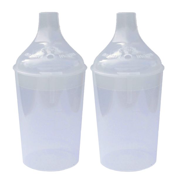 2 Pack - Clear, Wide Spout, Feeding Beakers. 200ml with Graduated Measurements and Controllable Flow Lid - Autoclavable, Microwave Safe & Spill-Proof