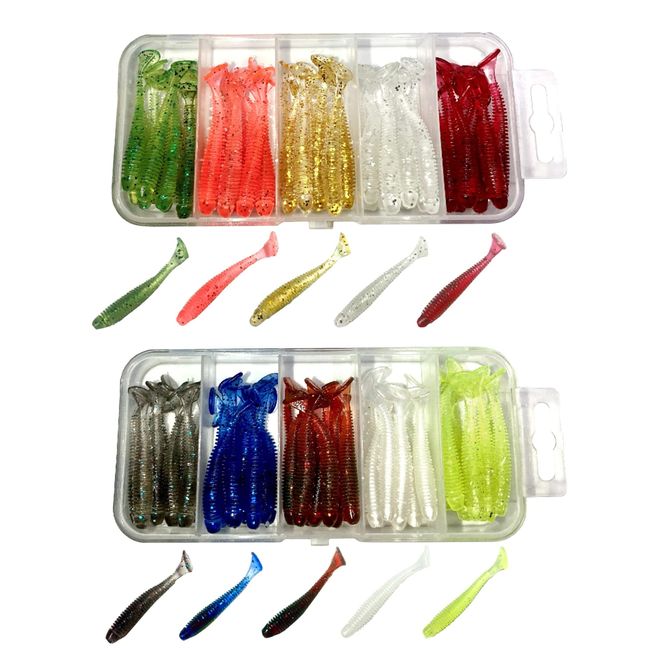 Bucht Ajing Worms 2" Set of 100 with Tackle Box Mebaling Lures (All Colors (100 Pieces)