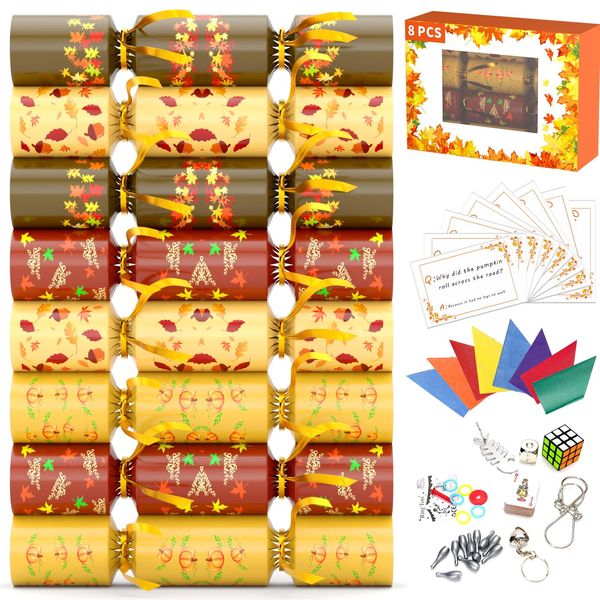 LASGU Thanksgiving Party Table Favors Set, 8 Pack No-Snap Game Table Favor with Party Hat Joke & Prizes Gifts Inside, Thanksgiving Party Games for Fall Thanksgiving Holiday Traditions