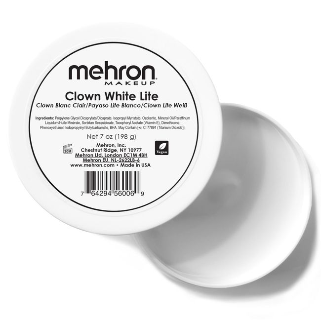 Mehron Makeup Clown White Lite | Professional Face Paint & Body Paint | White Cream Makeup, White Face Paint Makeup for Clown Makeup, Stage, Film, Cosplay, Mime, & Halloween 7 oz (198 g)