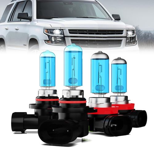 TTDBDAN Headlights Fit For 2007-2014 & 2016-2020 Chevy Tahoe Halogen Headlight bulbs,9005/HB3/H10 High Beam + H8/H9/H11 Low Beam Front Bulb Bright Light Headlights Combo,Plug and Play, Pack of 4