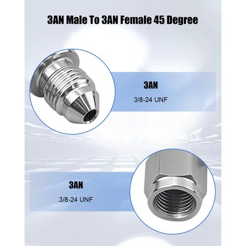 QAGGUM 3AN Male to 3AN Female 45 Degree Swivel Brake Fitting Adapter Coupler, Flare Stainless Steel Bulkhead Brake Swivel Hose Connector, for Vehicle Fuel Oil Line Modification