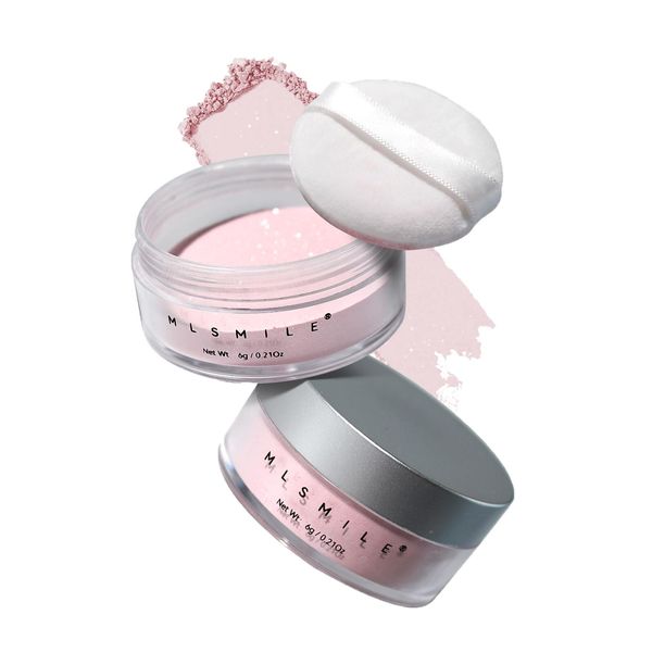 Pink Translucent Setting Powder, Shimmer Setting Powder Waterproof Oil Control Tone-up Face Powder Highlighter Makeup Finishing Long-Lasting Loose Shimmer Powder for All Skin Types