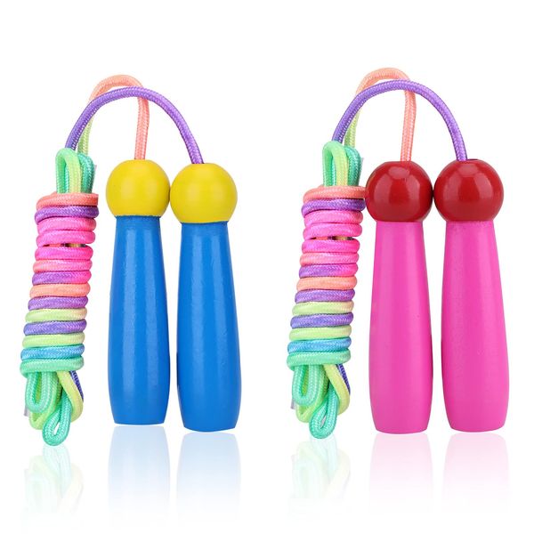 HOMALZ Skipping Rope Kids Adults Skipping Ropes Adjustable Jumping Rope with Wooden Handle and Cotton for Children Girls Boys Skip Ropes for Exercise Workout School Game Outdoor, 2 Pack (Pink & Blue)