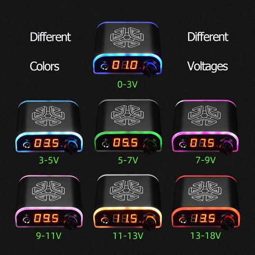 ATOMUS Tattoo Power Supply Digital Tattoo Machine Power Supply with Tattoo Pedal Colorful Light Power Cable for Tattoo Machine Pen Liner and Shader Tattoo Machine Power Supply (Black)