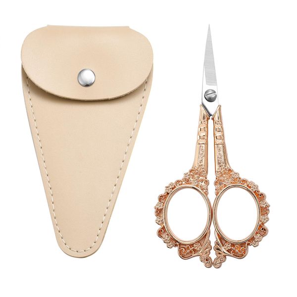 HITOPTY Sewing Scissors Embroidery Scissors, 4.5in Rose Gold Crochet Scissor with Sheath for Craft Cross Stitch Needlework Artwork Thread Yarn Cutting