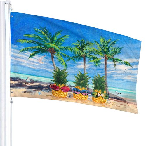 Beach Pinapple Flag 3x5 Ft Outdoor Outside Indoor With Grommets Spring Summer Tropical Palm Trees Flag House Yard Garden Decorations Holiday Banner Sign