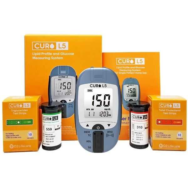 CUROfit Home Blood Cholesterol Test Kit - CURO L5 Digital Meter - (10...