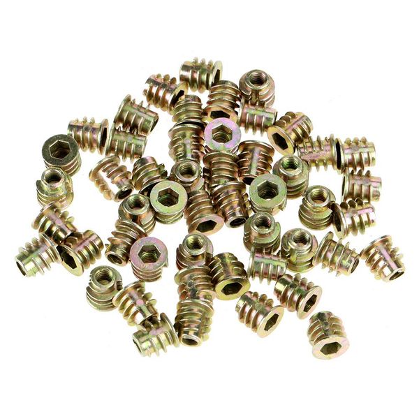 Garosa Threaded Insert Nuts, Hex Socket Screw-in Nuts 50Pcs M4*8mm Zinc Alloy Insert Nuts Hex Drive Head Furniture Nuts Threaded for Wood Insert