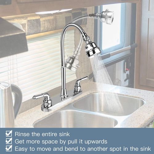 EXCELFU RV Kitchen Faucet Replacement, RV Kitchen Sink Faucet with Flexible Arc 360 Degree Rotatable Sprayer, RV Kitchen Faucets for Campers, RVs Motorhomes, Travel Trailers (8 inches Apart)