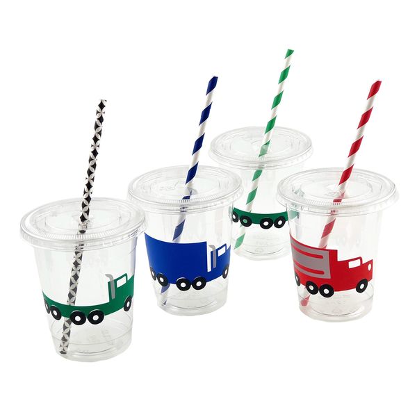 Semi Truck Party Cups, Transportation Birthday, Big Rig, Automobiles, Boy First Birthday, Baby Shower, Disposable Plastic Cups, Set of 12