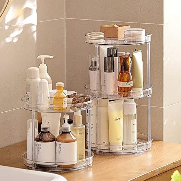 GLAMFORT Cosmetic Storage, Transparent, 360° Rotating Makeup Box, Large Capacity, Bathroom, Vanity, Washroom Storage Box, Easy to Organize, Small Item Storage, Multifunctional Cosmetic Storage (27cm, 2 Layers)