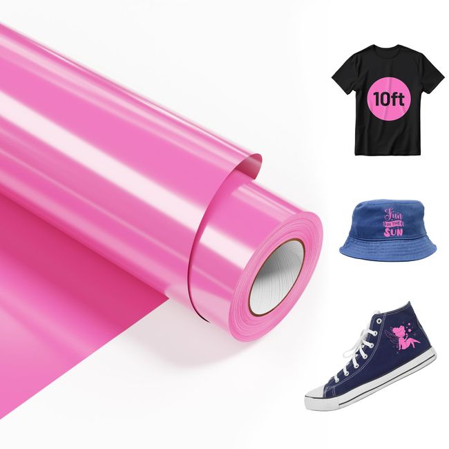 Pink HTV Heat Transfer Vinyl 12" x 10ft Roll Pink Iron on Vinyl for All Cutter Machines, Easy to Cut & Weed - HTV Heat Transfer Vinyl for T-Shirts DIY Design (Pink)