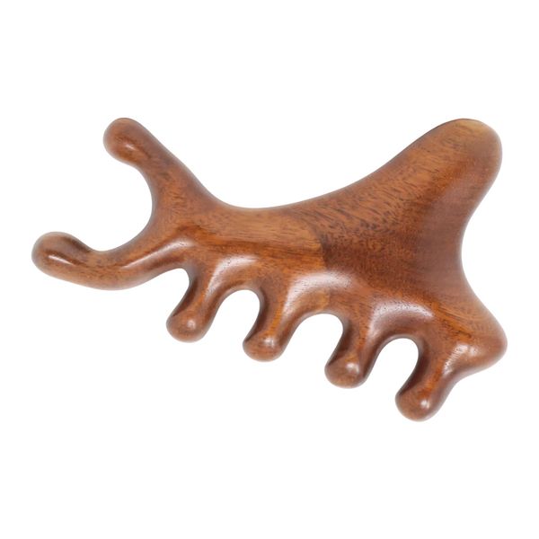 Honbay 1PCS Golden Sandalwood Massage Comb Shark Shaped Wooden Massage Comb Gua Sha Board Massage Tool Wide Tooth Comb Head Scalp Facial Shoulder Hands Foot Massager Acupressure Tools