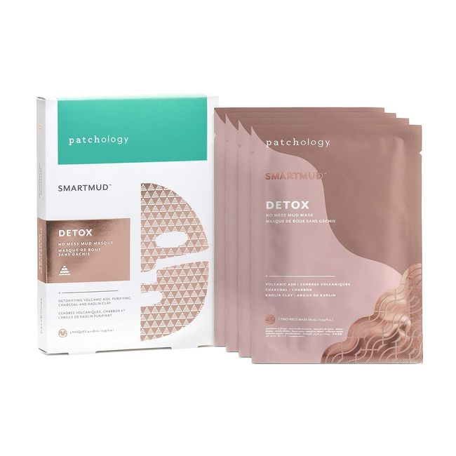 Patchology SmartMud Detox No Mess Mud Facial Sheet Mask - Men & Women Face Masks Skincare Sheet for Brightening, Moisturizing & Hydrating Skin in 5 Minutes - Best Face Sheets Moisturizer (4 Count)