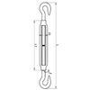 M8 Hook to Hook Open Body Turnbuckle - A4 (Marine Grade) Stainless - 2 Pack
