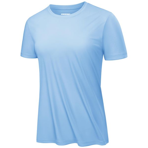 KEFITEVD Running T-Shirt Damen Leicht Weich Joggingshirt Stretch Performance Shirt Outdoor Bekleidung Unifarben Wasserfallblau S