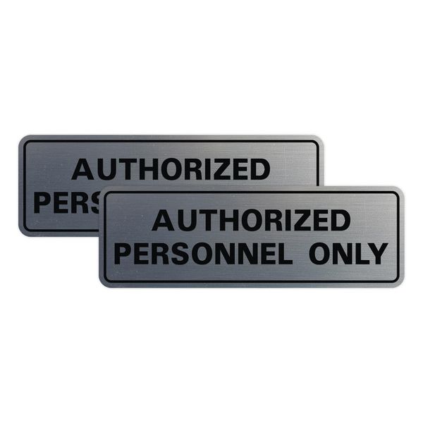 Standard AUTHORIZED PERSONNEL ONLY Wall or Door Sign - Secure Access Control - Easy Installation - Silver - Medium (2 Pack)