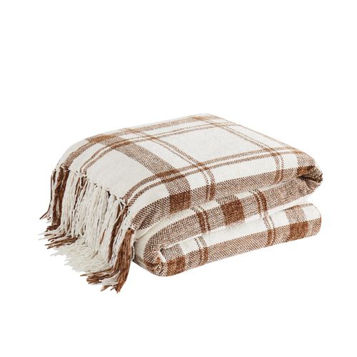 TRULY SOFT Plaid Chenille Brown/Ivory 50x70 Throw, Oeko-TEX Certified Confidence