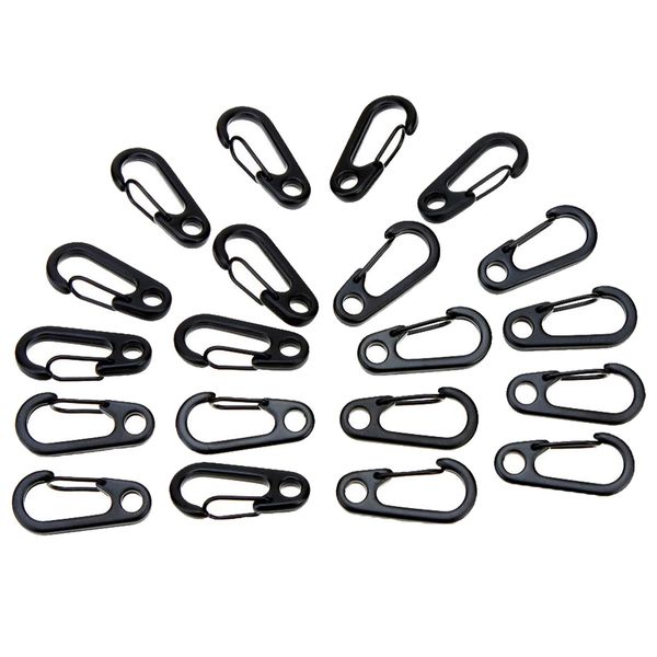 Mini Hanging Buckle, Uning Pack of 20Pcs Metal Spring Backpack Clasps Carabiners Hook EDC Keychain Fishing Camping Bottle Hooks Paracord Tactical Survival Gear (Black)