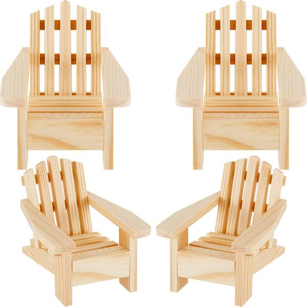 Sumind 4 Pieces Wood Adirondack-Style Miniature Chair Doll House Wooden Chairs Dollhouse Model Chairs Mini Wooden Rocking Chairs for Dollhouse Accessories Furniture Christmas Decoration