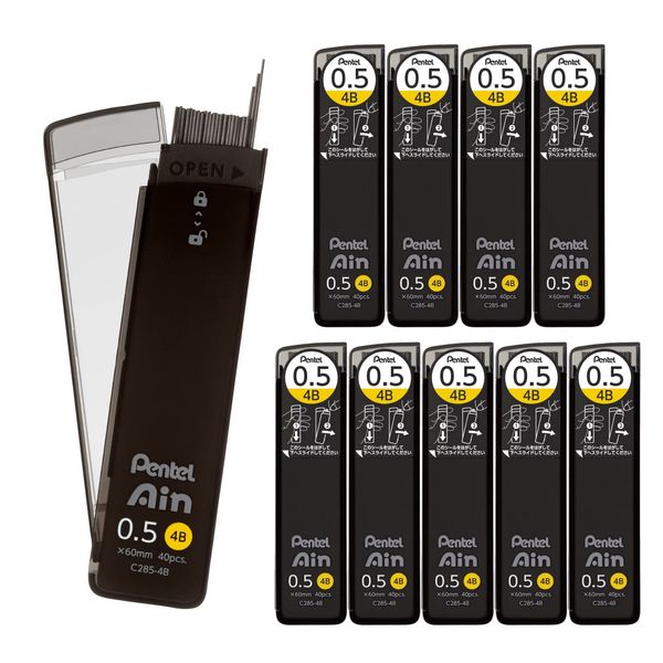 Pentel C285-4B Ain Mechanical Pencil Lead (4B), 0.5 mm, 10-Pack