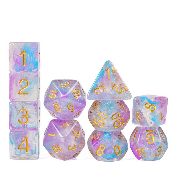 UDIXI 11 Piece DND Dice Set with Iridecent Swirls, Glitter Polyhedral D&D Dice for Role Playing Game Dungeons and Dragons, MTG and Other Tabletop Game (Purple Blue)