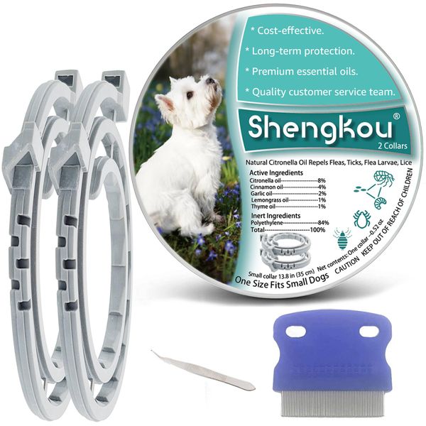 Natural Flea and Tick Collar for Puppies - 12-Month Protection, Safe Pest Control - Waterproof, Strong - Free Flea Comb and Tick Tweezer Included - 2-Pack, 13.8 Inches