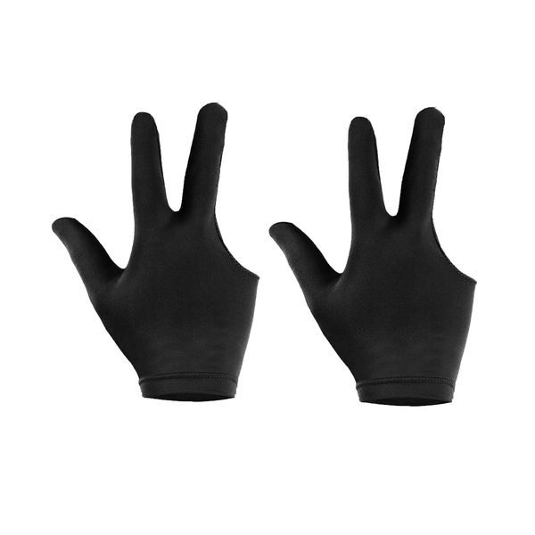 zalati Billiard Gloves 2pcs Three Finger Snooker Cue Hand Cover Spandex Lycra for Left and Right Hand - Black