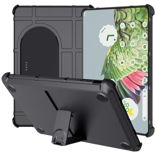 Case and Travel Cover for Google Pixel Tablet (2023), Nakedcellphone Special Ops Rugged Shield and Hard Shell View Stand Companion - Black Carbon Fiber Design